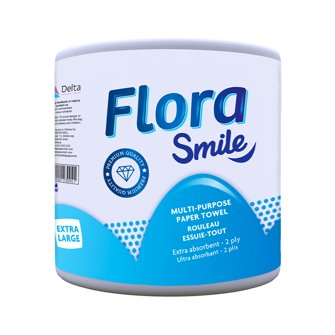Flora Smile Multi-Purpose Paper Towel – 2PLY, 21cm (6 Pack) | Durable, Absorbent & Eco-Friendly