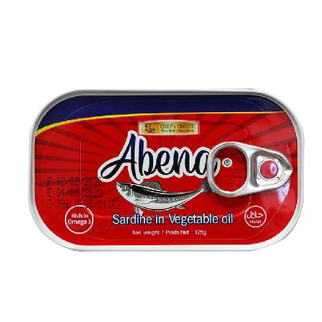 Abena Sardine in Vegetable Oil – 125g (50 Pack) | Rich, Savory & Convenient
