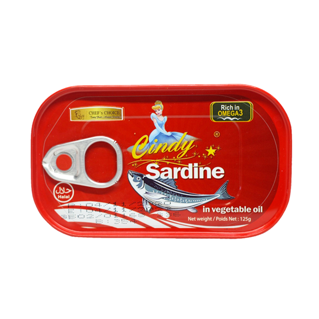 Cindy Sardine in Vegetable Oil – 125g (50 Pack) | Nutritious, Flavorful & Convenient