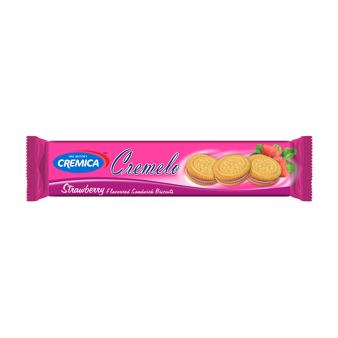 Cremica Cremelo Cream Strawberry – 70g (24 Pack) | Irresistible Strawberry Cream Biscuit