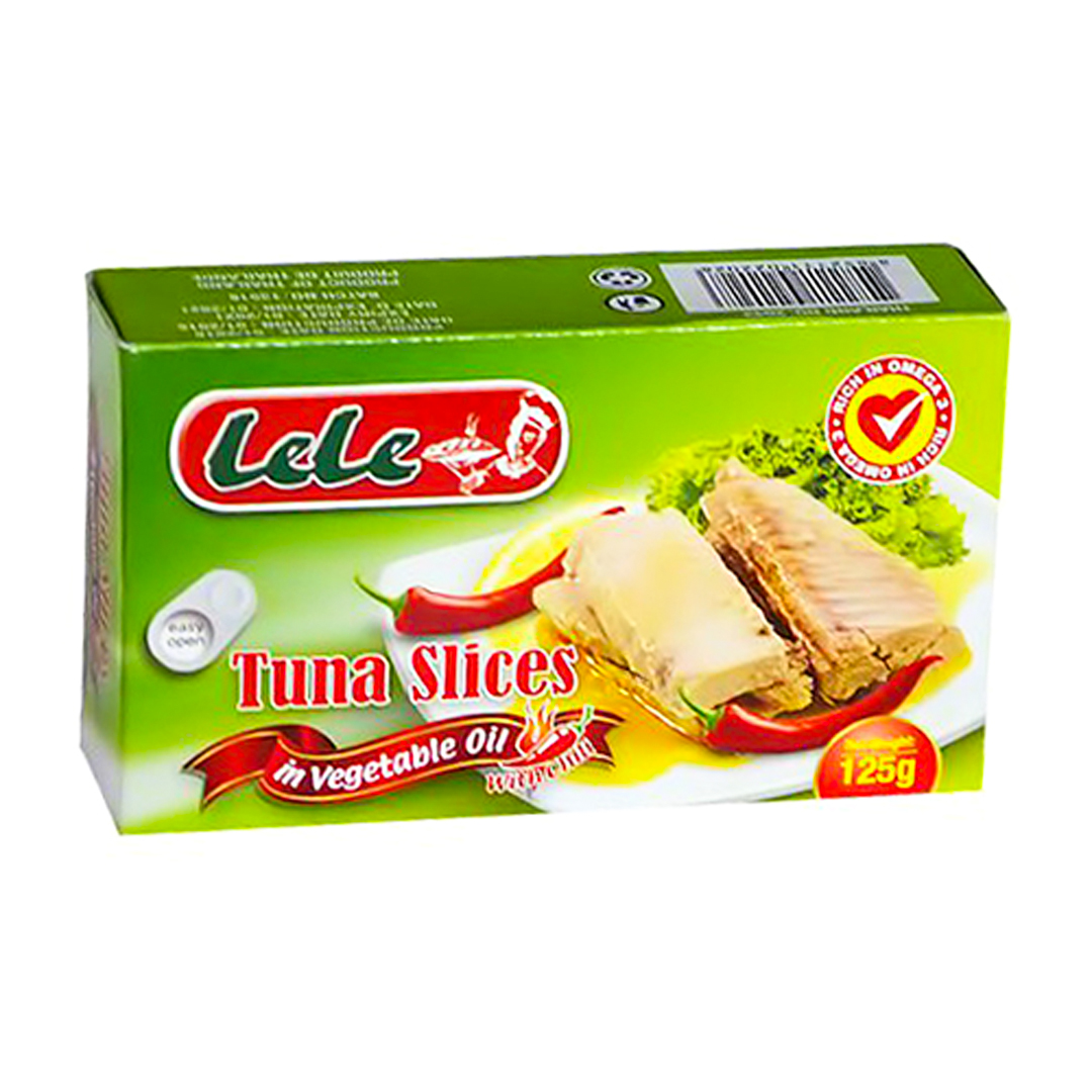 Lele Tuna Slices Chili in Vegetable Oil – 125g (24 Pack) | Spicy & Protein-Rich