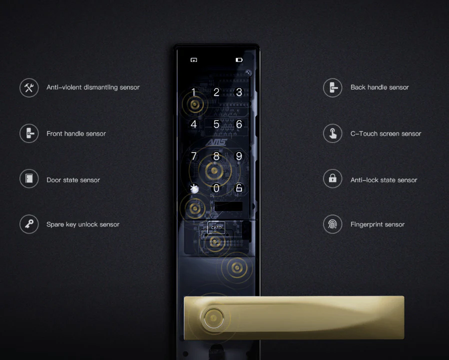 Orvibo S2 WiFi Smart Door Lock – 6-in-1 Biometric Entry with Fingerprint, OTP, Keypad, NFC & Remote Unlock | Luxury Gold Handle Smart Lock for Apartments, Offices & Homes in Ghana