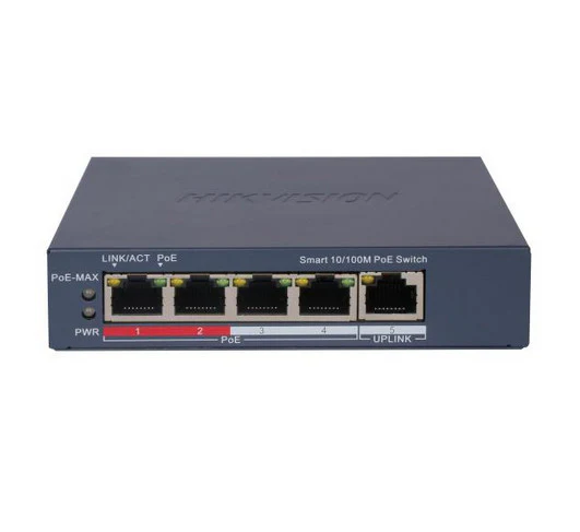 Hikvision 4-Port Fast Ethernet Smart PoE Switch – DS-3E1105P-EI V2 | 60W Power Budget, Long-Range Transmission, PoE Watchdog, Loop Prevention for CCTV Installations in Ghana