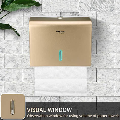 Tissue Dispenser – Gold | Manual Wall-Mounted Z-Fold Paper Towel Dispenser for Kitchens & Bathrooms – 350 Sheets Capacity
