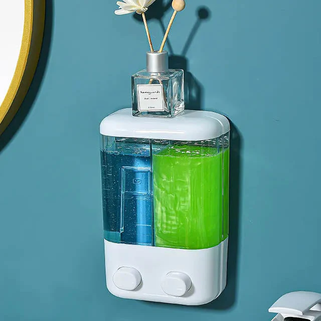 700 ml Manual Soap Dispenser 2-in-1 | Dual-Chamber Wall-Mounted Refillable Unit for Liquid Soaps, Shampoo & Shower Gel