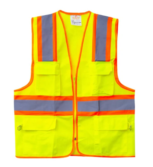 Orange & Yellow Reflective Safety Vest with Multiple Pockets | High-Visibility Gear for Construction, Road Work & Emergency Response