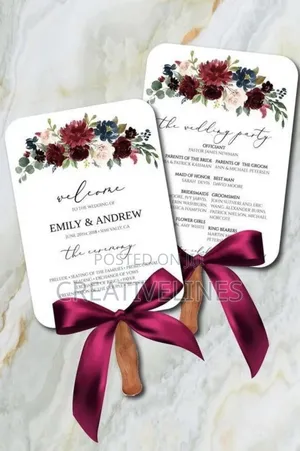 Wedding Hand Fans with Ribbon - Kraft Paper Elegance