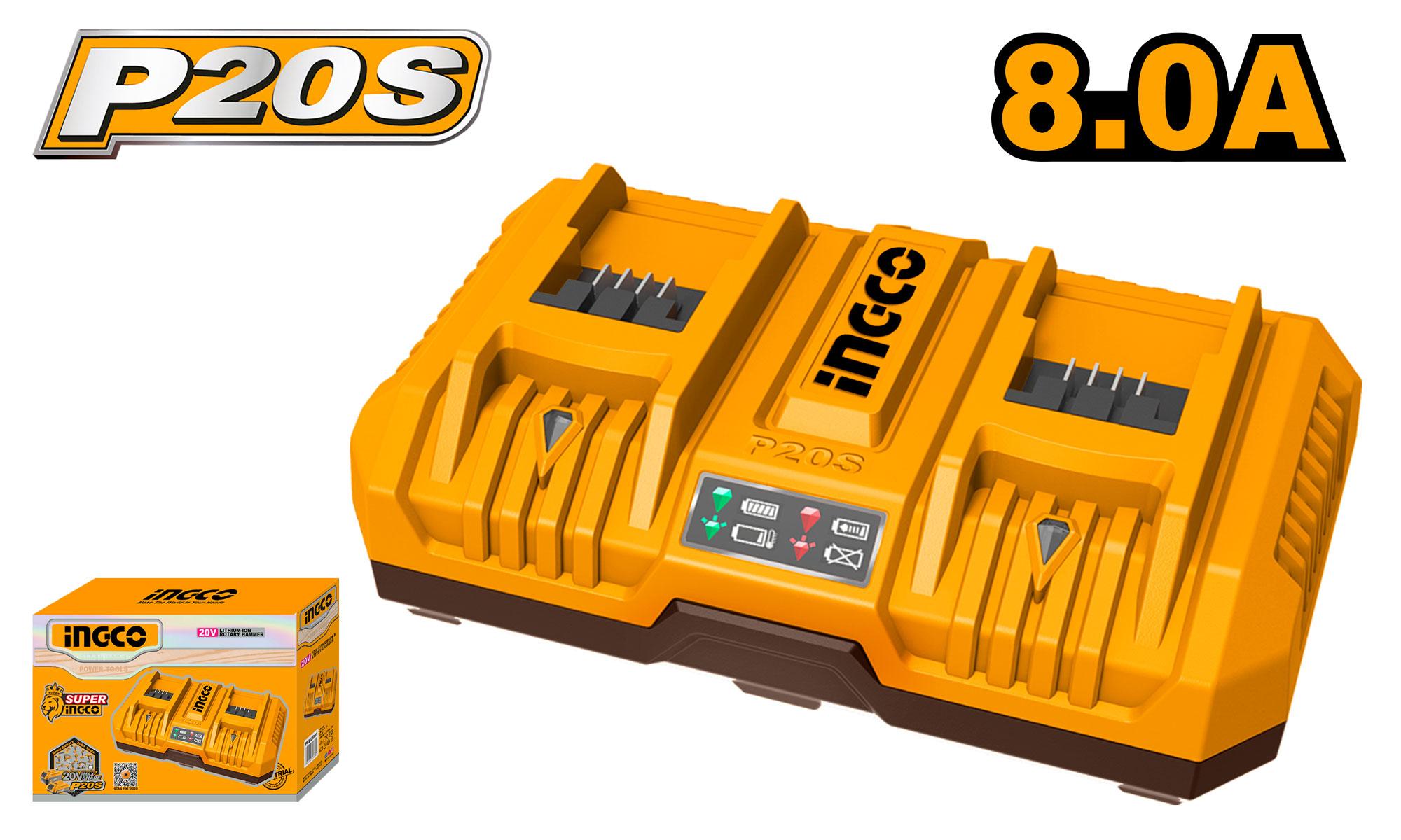 Ingco 20V 4Ah P20S 2-Port Lithium-Ion Battery Charger FCLI2082