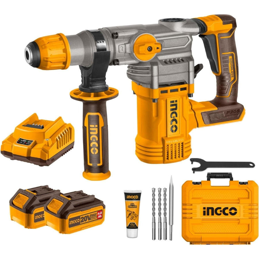 Ingco Brushless Lithium-Ion Rotary Hammer With Two 20V 4.0Ah Batteries CRHLI202882