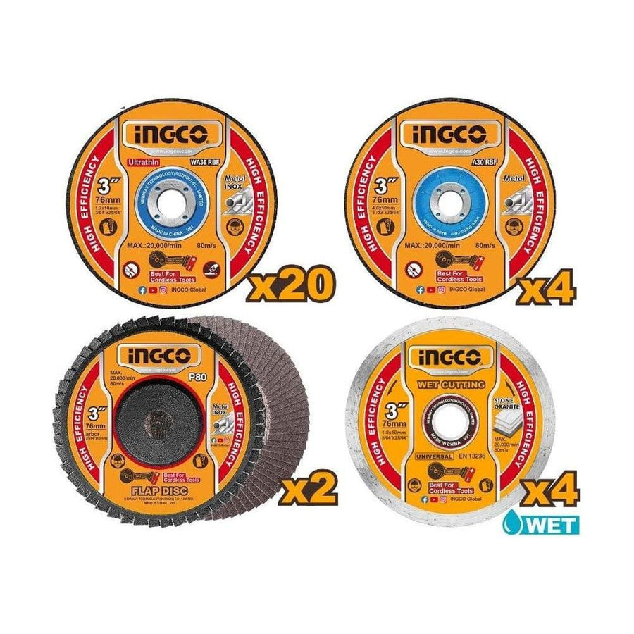 Ingco 30 Pieces Cutting & Grinding Disc Set MCD07630