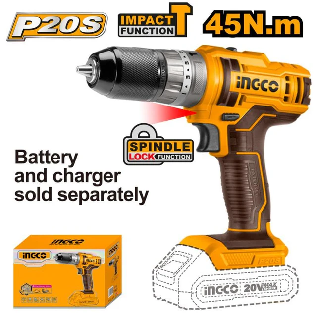 Ingco Lithium-Ion Cordless Hammer Impact Drill 20V CIDLI201455