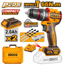 Ingco 20V Lithium-Ion Cordless Angle Grinder & Hammer Impact Drill Combo Kit CKLI20273