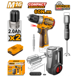 Ingco Cordless Drill 16V 60Nm + 2 Battery + 11 pcs Cleaning Brush – COSLI240786