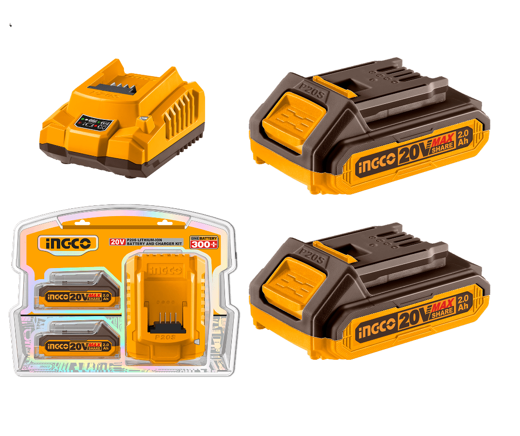 Ingco Two 20V 2.0Ah Lithium-Ion Battery Pack and Charger Kit – FBCPK1222