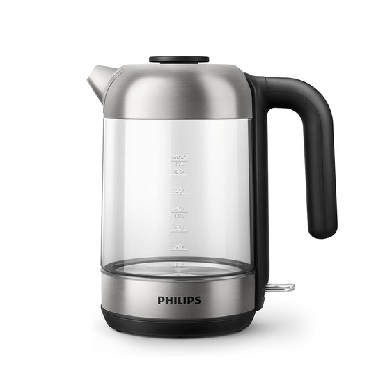 Philips 5000 Series Glass Kettle HD9339 – 1.7L with Cup Indicators (2200W Black/Silver)