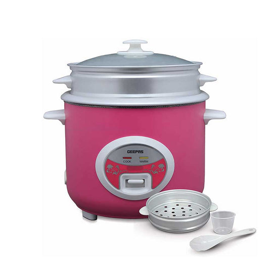 Geepas Deluxe Rice Cooker GRC4329 – 1.8L Non-Stick (700W Pink)
