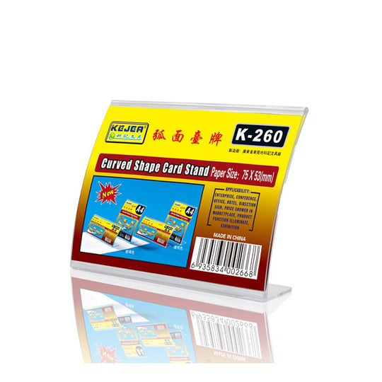 Kejea Acrylic Desk Label K260 – Curved Horizontal Card Stand (75x53mm Clear)