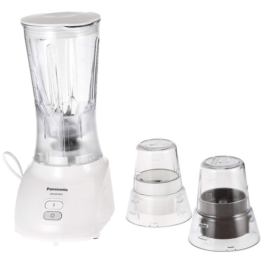 Panasonic 2-in-1 Blender MX-1021 – 1L Glass Jar with Mills (400W White)
