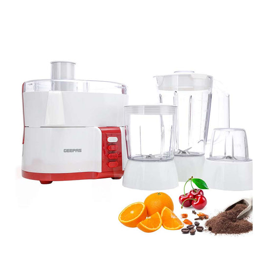 Geepas 4-in-1 Food Processor GSB9890 – 600W with Attachments (White/Red)