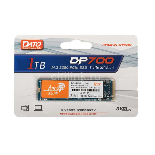 Dato DP700 1TB M.2 NVMe SSD – 2500/1200MB/s PCIe Gen3 Low Heat (Black)