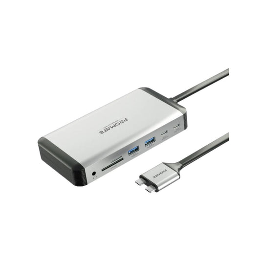 Promate VersaHub-MST 13-in-1 USB-C Dock – Dual 4K@60Hz 100W PD 150W Adapter (Gray)