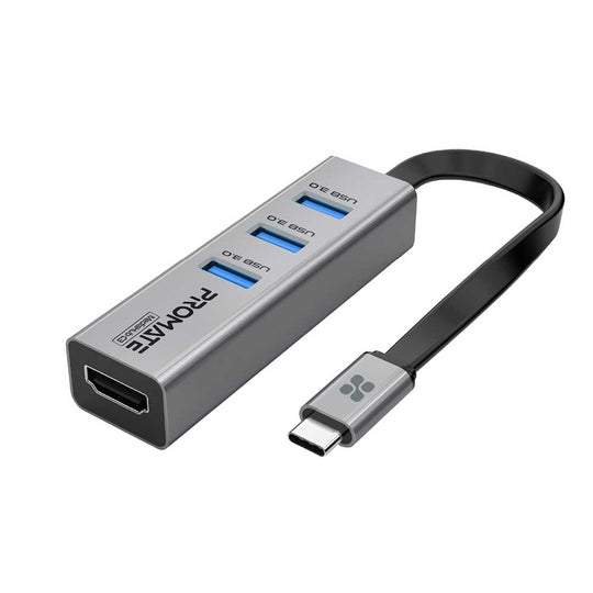 Promate MediaHub-C3 4-in-1 USB-C Hub – 4K@30Hz 3x USB 3.0 (Gray)