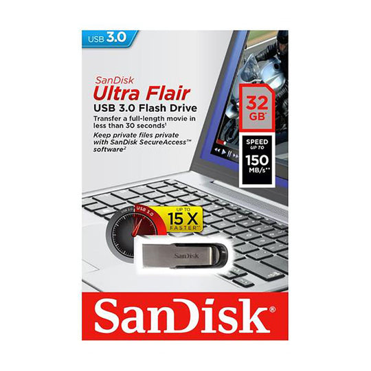 SanDisk Ultra Flair USB 3.0 Flash Drive 32GB – Metal Retractable (Black)