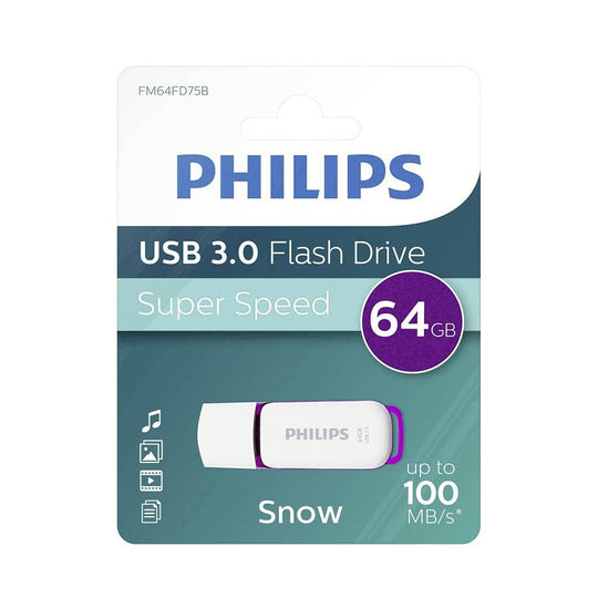 Philips Snow USB 2.0 Flash Drive 64GB – LED Super Speed (White)
