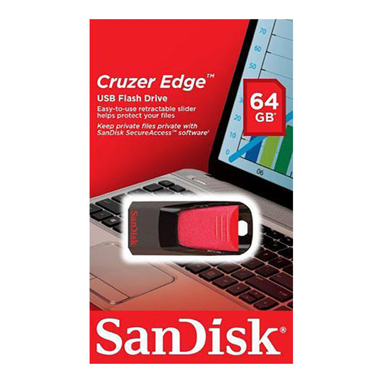 SanDisk Cruzer Edge USB 2.0 Flash Drive 64GB – Slim Secure (Black)