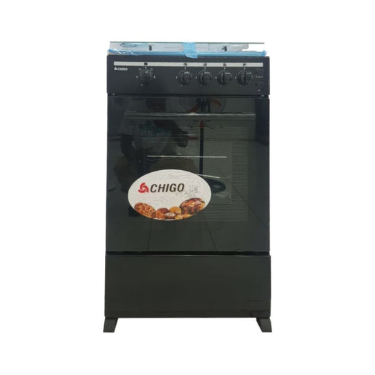 Chigo 4-Burner Gas Stove F5402-ILG-IB-BLK – 50x50cm with Oven & Grill (Black)