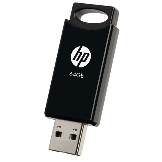 HP v212w USB 2.0 Flash Drive 64GB – Capless Metal Keychain (Black)