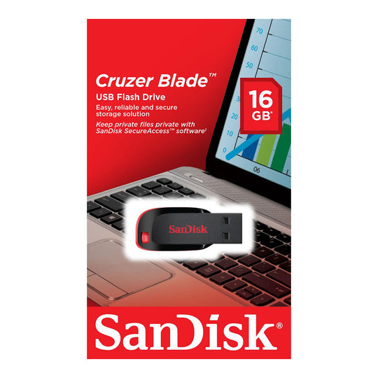 SanDisk Cruzer Blade USB 2.0 Flash Drive 16GB – Portable (Black)