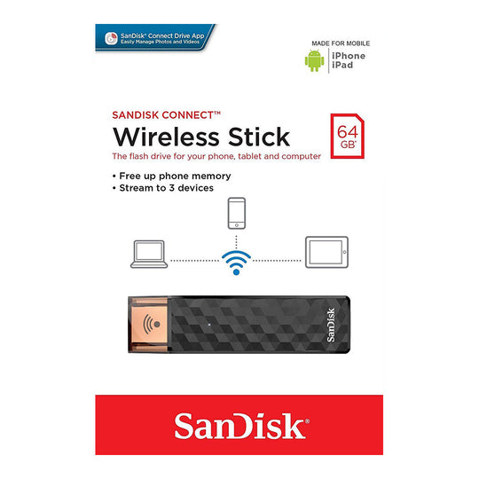 SanDisk Connect Wireless Stick 64GB – Wi-Fi Media Drive (Black)