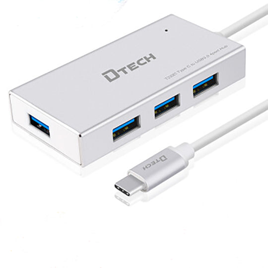 Dtech Type-C to 4-Port USB Hub DT-3308T – Aluminum PD (Silver)