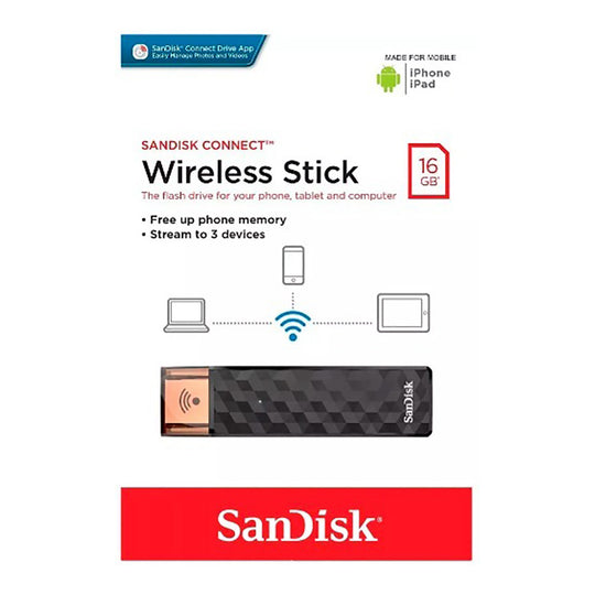 SanDisk Connect Wireless Stick 16GB – Wi-Fi USB Drive (Black)