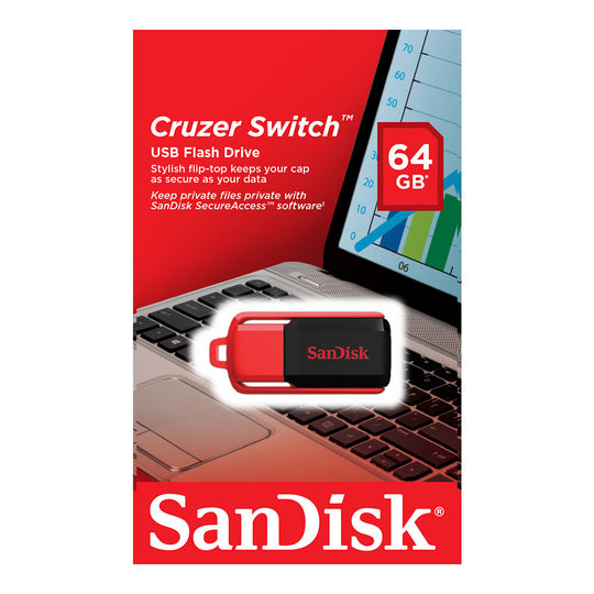 SanDisk Cruz 2.0 Cruzer Switch Flash Drive 64GB – Flip-Top Keychain (Black)