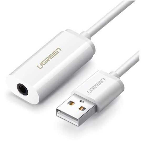 UGREEN USB-A to 3.5mm Audio Adapter 30712 – External Sound Card (White)