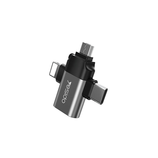 Yesido GS15 3-in-1 OTG Adapter – Micro/USB-C/Lightning (Silver)