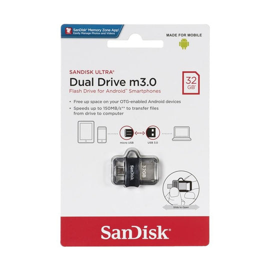 SanDisk Ultra Dual Drive m3.0 32GB – USB 3.0 + Micro-USB OTG (Black)