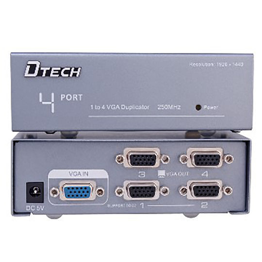 Dtech VGA Splitter 4-Port 500MHz Video Distribution Amplifier (Model 7254)