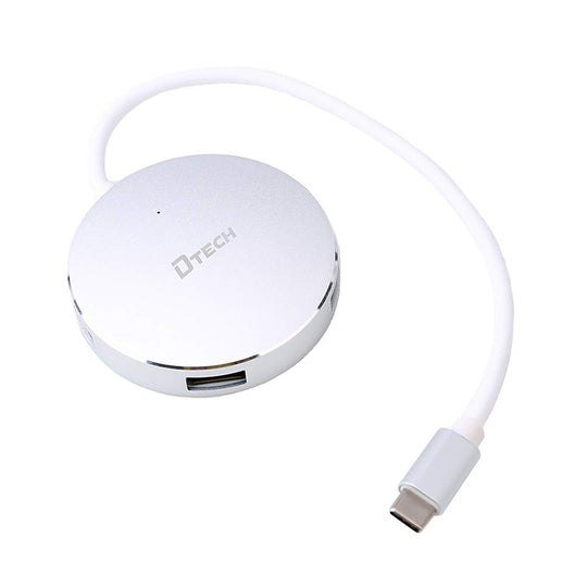 Dtech USB-C to 4-Port USB 3.0 Hub 0.2M DT-3312 – Aluminum BC1.2 (Silver)