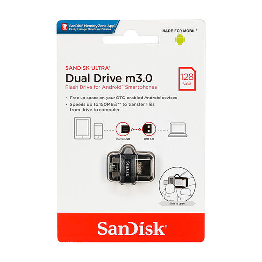 SanDisk Ultra Dual Drive m3.0 128GB – 150MB/s OTG Micro-USB (Gray)