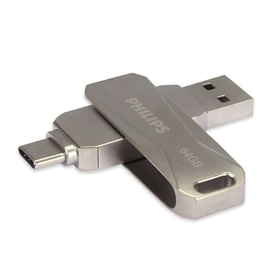 Philips Snap OTG USB-C + USB-A 3.0 64GB – Metal Swivel (Silver)