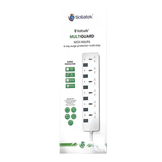 Sollatek MGX-W6U6P 6-Way Heavy-Duty Surge-Protected Extension Strip