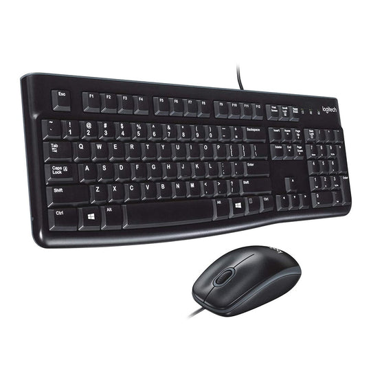 Logitech MK120 Wired Keyboard + Mouse – Spill-Resistant HD Optical (Black)