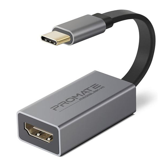 Promate MediaLink-H1 USB-C to HDMI Adapter – 4K@30Hz Mirror (Silver)