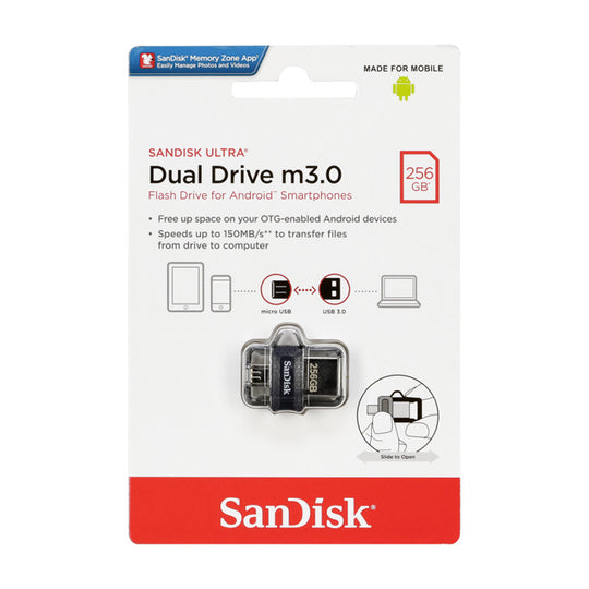 SanDisk Ultra Dual Drive m3.0 256GB – 150MB/s OTG USB 3.0 (Black)