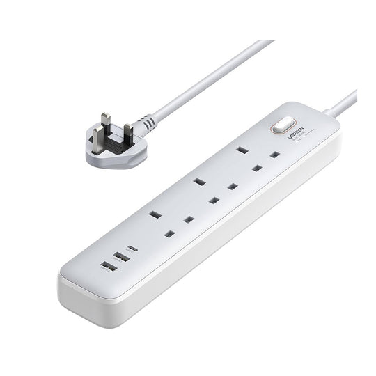 UGREEN 15461 6-in-1 Power Strip – 3 AC + PD30W + 2 USB 2M (White)