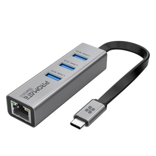 Promate GigaHub-C USB-C Hub with Ethernet – 3x USB 3.0 1Gbps (Gray)
