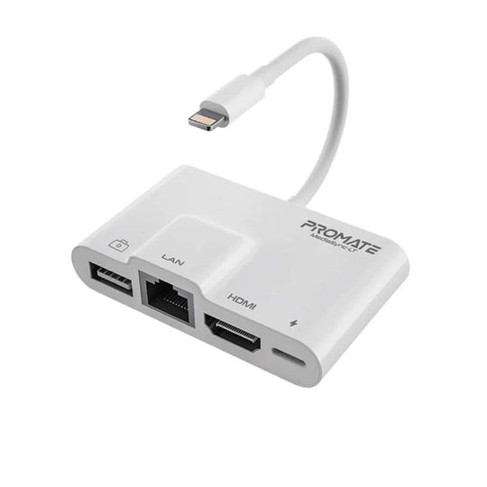 Promate MediaSync-LT USB-C Hub – 1080p HDMI RJ45 Lightning (Black)